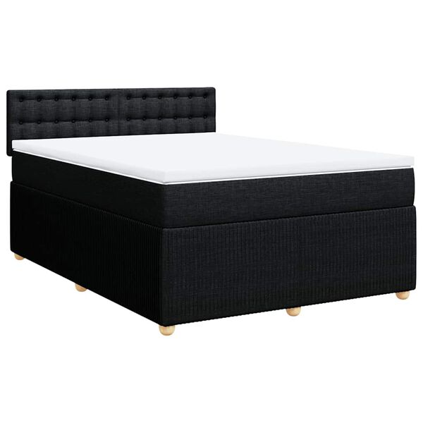 vidaXL Cama box spring con colch&oacute;n tela negro 140x190 cm