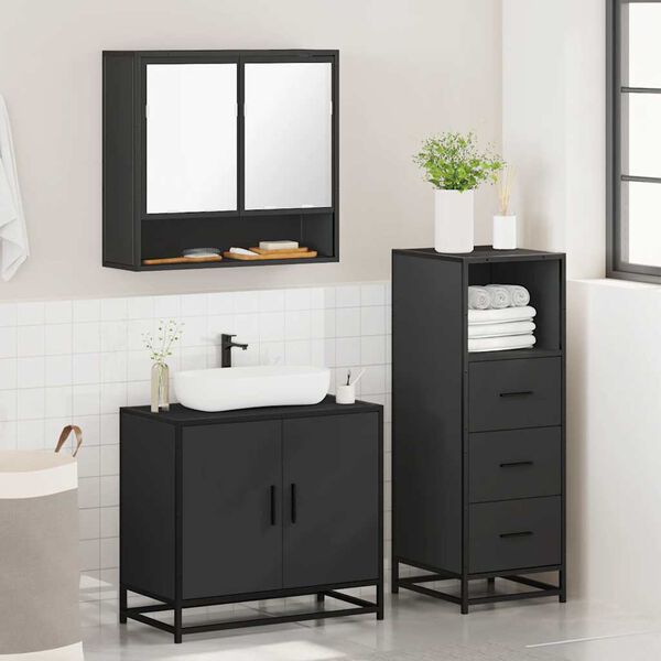 vidaXL Juego de muebles de ba&ntilde;o 3 pzas madera contrachapada negro
