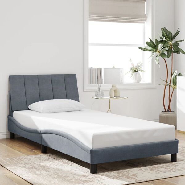 vidaXL Estructura de cama con LED sin colch&oacute;n Hanko terciopelo gris oscuro 100x203 cm