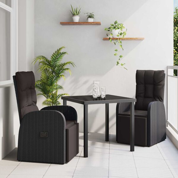 vidaXL Conjunto de Comedor de Jardín 3 pcs Negro ratán sintético