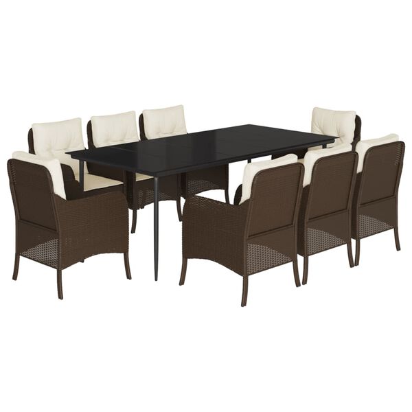 vidaXL Set comedor para jard&iacute;n 9 pzas y cojines rat&aacute;n sint&eacute;tico marr&oacute;n