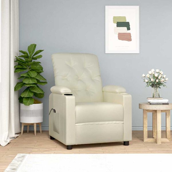 vidaXL Sill&oacute;n elevable cuero sint&eacute;tico crema