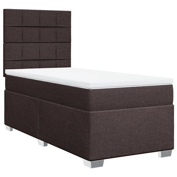 vidaXL Cama box spring con colch&oacute;n tela marr&oacute;n oscuro 90x200 cm