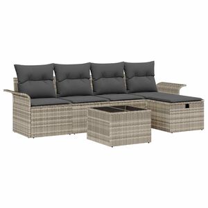 vidaXL Conjunto de sof&aacute;s de jard&iacute;n 6 uds. Gris Claro rat&aacute;n sint&eacute;tico