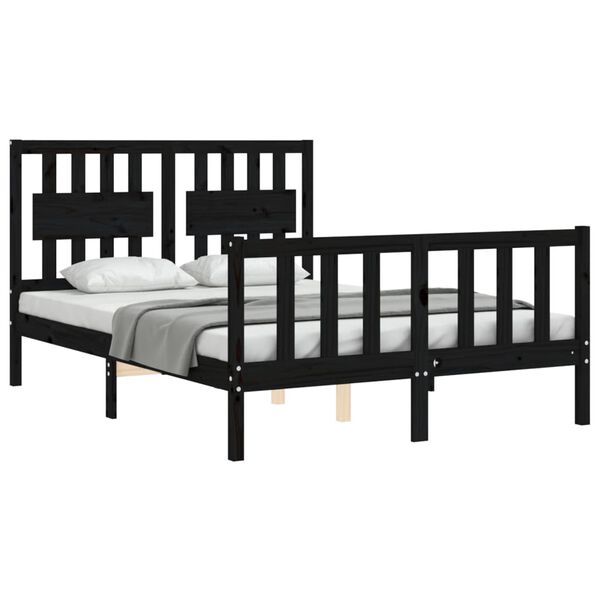 vidaXL Estructura cama de matrimonio con cabecero madera maciza negro