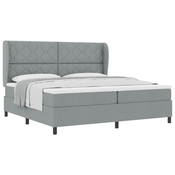 vidaXL Cama tipo Box Spring con colch&oacute;n Gris claro 200 x 200 cm tela