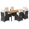 vidaXL Set de comedor de jard&iacute;n 7 pzas y cojines rat&aacute;n sint&eacute;tico negro