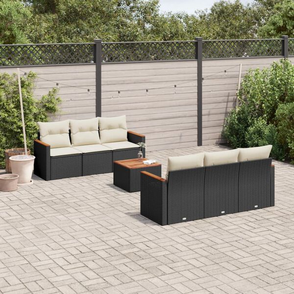 vidaXL Set de comedor de jard&iacute;n 7 pzas y cojines rat&aacute;n sint&eacute;tico negro