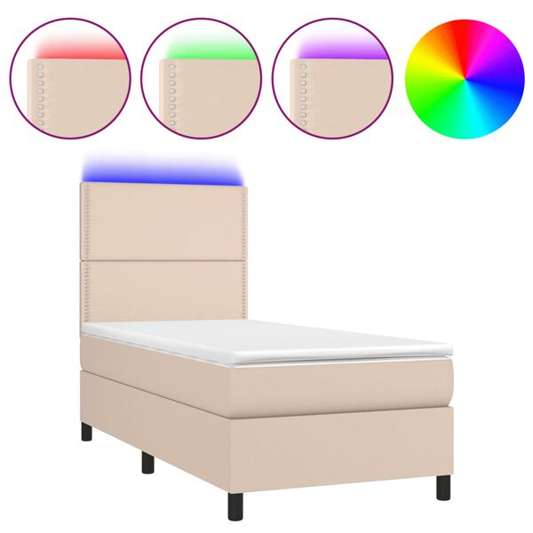 vidaXL Cama box spring colchón LED cuero sintético capuchino 80x200 cm