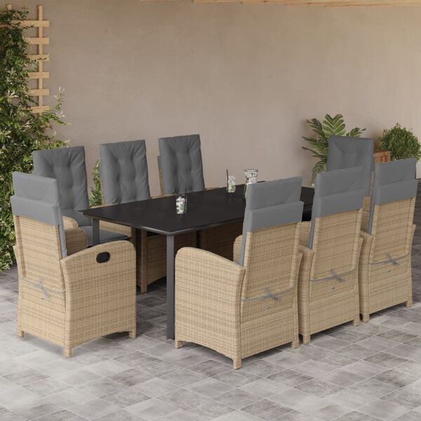 vidaXL Set comedor de jard&iacute;n 9 pzas con cojines rat&aacute;n sint&eacute;tico beige