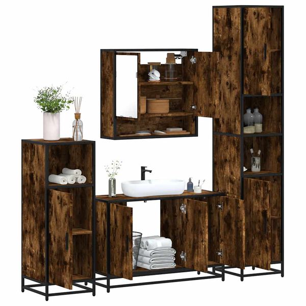 vidaXL Set de muebles ba&ntilde;o 4 pzas madera contrachapada roble ahumado
