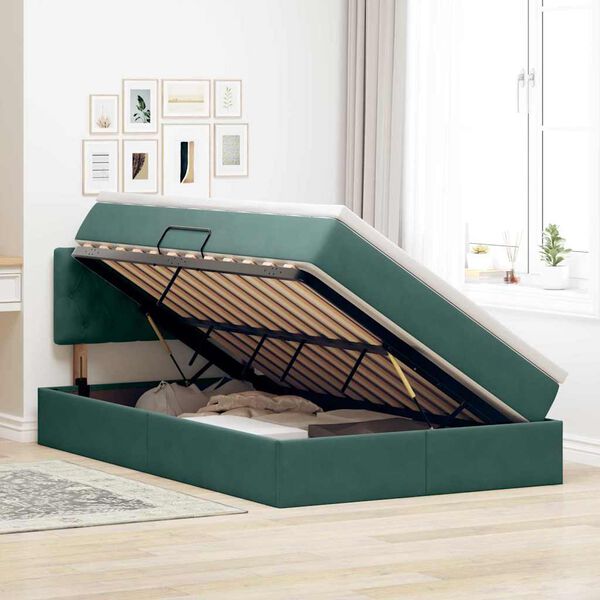 vidaXL Cama con almacenamiento Verde oscuro 120 x 200 cm Terciopelo