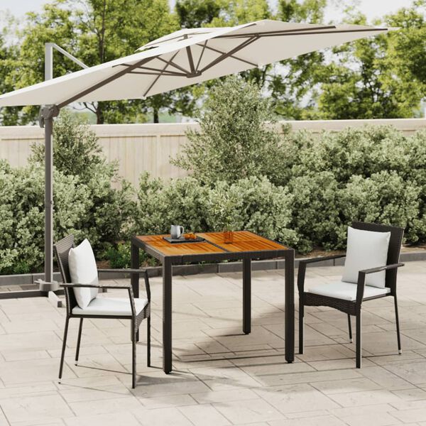 vidaXL Set comedor de jard&iacute;n 3 pzas con cojines rat&aacute;n sint&eacute;tico negro
