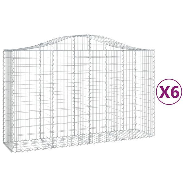 vidaXL Cestas de gaviones 6 uds forma de arco hierro 200x50x120/140 cm
