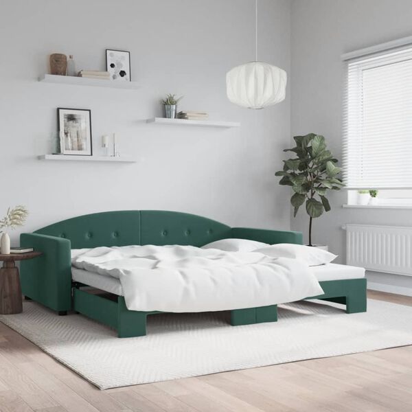 vidaXL Sof&aacute; cama nido terciopelo verde oscuro 100x200 cm