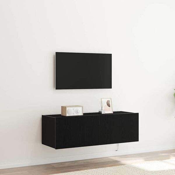 vidaXL Mueble de TV Montado en la Pared 2 pcs Roble Negro