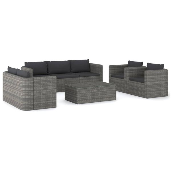 vidaXL Set de muebles de jard&iacute;n 8 pzas y cojines rat&aacute;n sint&eacute;tico gris