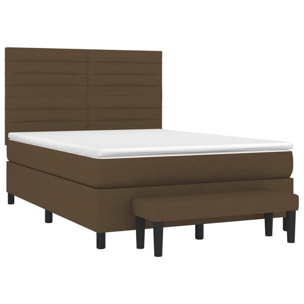 vidaXL Cama box spring con colch&oacute;n tela marr&oacute;n oscuro 140x190 cm