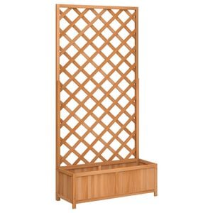 vidaXL Jardinera con enrejado de madera maciza de abeto marr&oacute;n