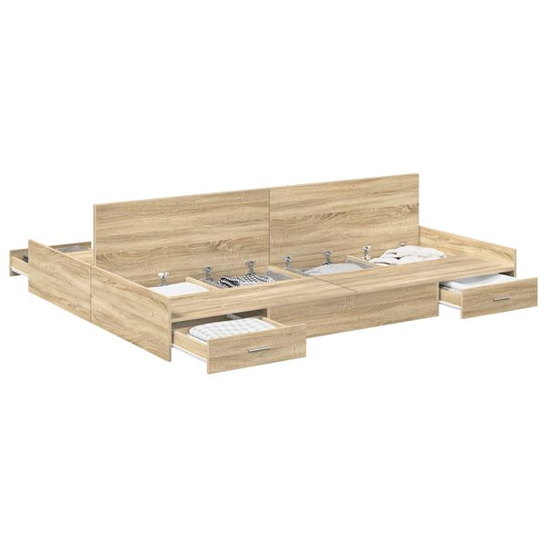 vidaXL Cama con almacenamiento con cabecera Roble Sonoma 140 x 190 cm