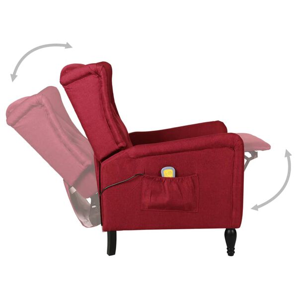 vidaXL Sillón de masaje reclinable de tela rojo vino tinto