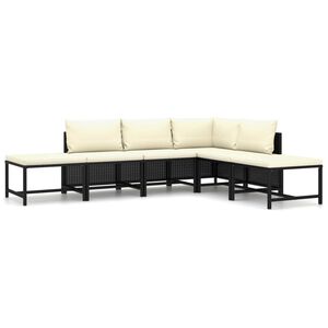 vidaXL Set de muebles de jard&iacute;n 6 pzas y cojines rat&aacute;n sint&eacute;tico negro