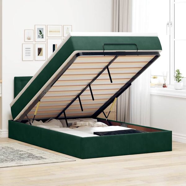 vidaXL Estructura cama otomana colch&oacute;n terciopelo verde oscuro