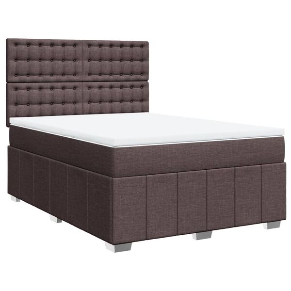 vidaXL Cama box spring con colch&oacute;n tela marr&oacute;n oscuro 140x190 cm