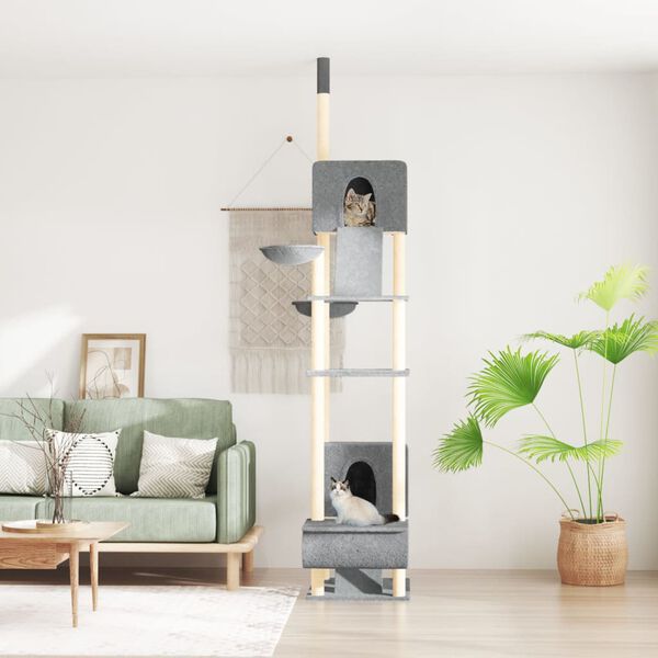 vidaXL &Aacute;rbol rascador para gatos suelo a techo gris claro 277-303 cm