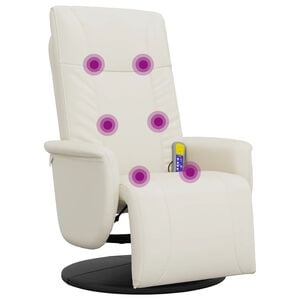 vidaXL Sill&oacute;n reclinable masaje con reposapi&eacute;s cuero sint&eacute;tico crema