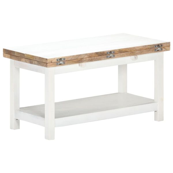 vidaXL Mesa de centro extensible madera mango blanca 90x(45-90)x45 cm