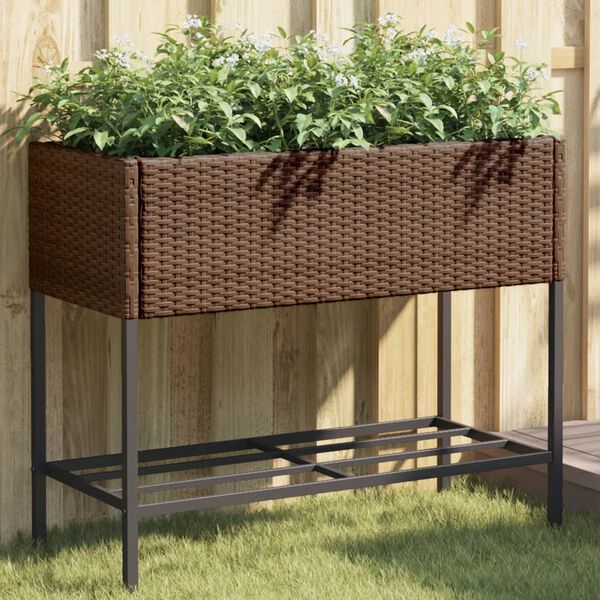 vidaXL Jardineras con estante 2 uds rat&aacute;n sint&eacute;tico marr&oacute;n 90x40x75 cm