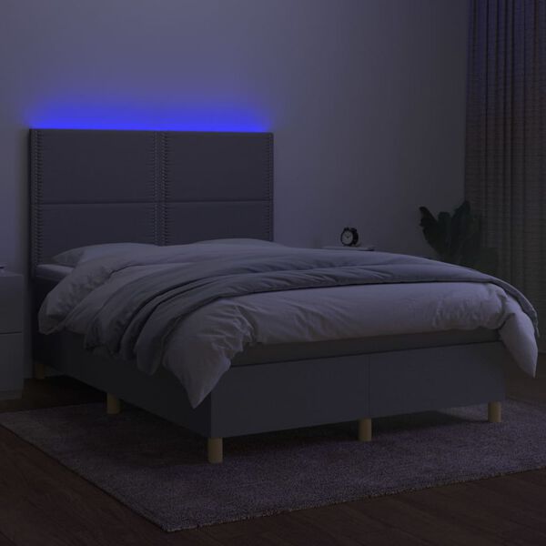 vidaXL Cama box spring colch&oacute;n y luces LED tela gris claro 140x200 cm