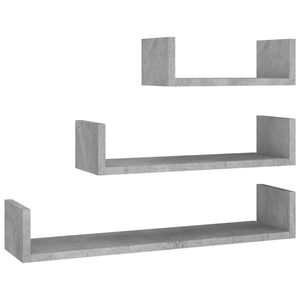 vidaXL Estantes de pared 3 piezas madera contrachapada gris hormig&oacute;n