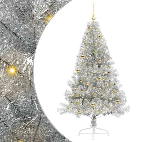 vidaXL &Aacute;rbol de Navidad Artificial Preiluminado Plateado 180 cm PET