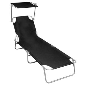 vidaXL Tumbona plegable con toldo de aluminio negra
