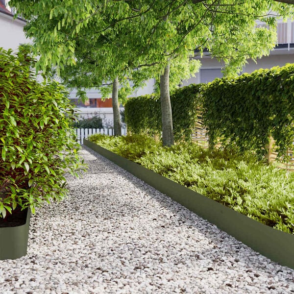 vidaXL Bordes c&eacute;sped 10 uds acero laminado fr&iacute;o verde oliva 20x103 cm