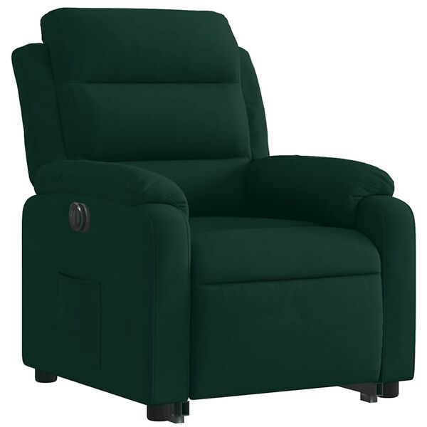vidaXL Sill&oacute;n el&eacute;ctrico reclinable elevable de terciopelo verde oscuro