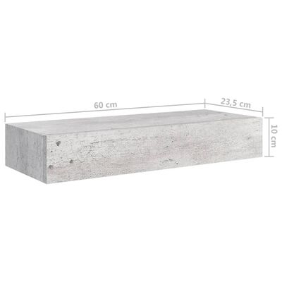 vidaXL Estante de pared con cajón MDF gris hormigón 60x23,5x10 cm
