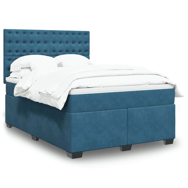 vidaXL Cama box spring con colch&oacute;n terciopelo azul 160x200 cm