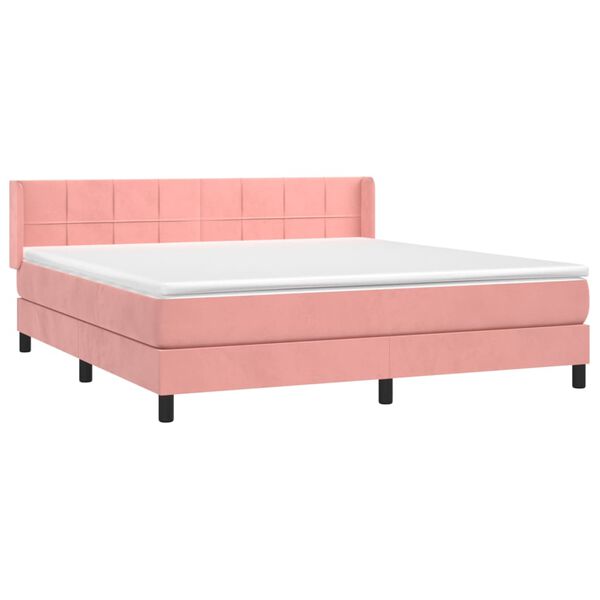 vidaXL Cama box spring con colch&oacute;n terciopelo rosa 160x200 cm