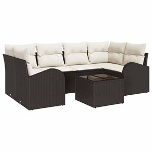 vidaXL Conjunto de sof&aacute; de jard&iacute;n 7 uds. Marr&oacute;n rat&aacute;n sint&eacute;tico