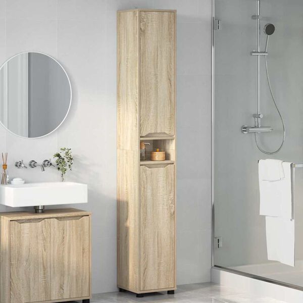vidaXL Gabinete de Ba&ntilde;o con estante Roble Sonoma 30,5 x 30 x 195 cm