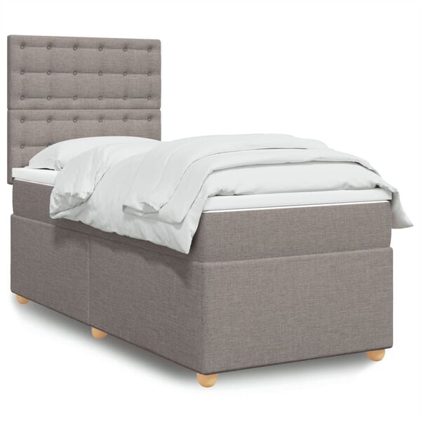vidaXL Cama box spring con colch&oacute;n tela gris taupe 90x200 cm
