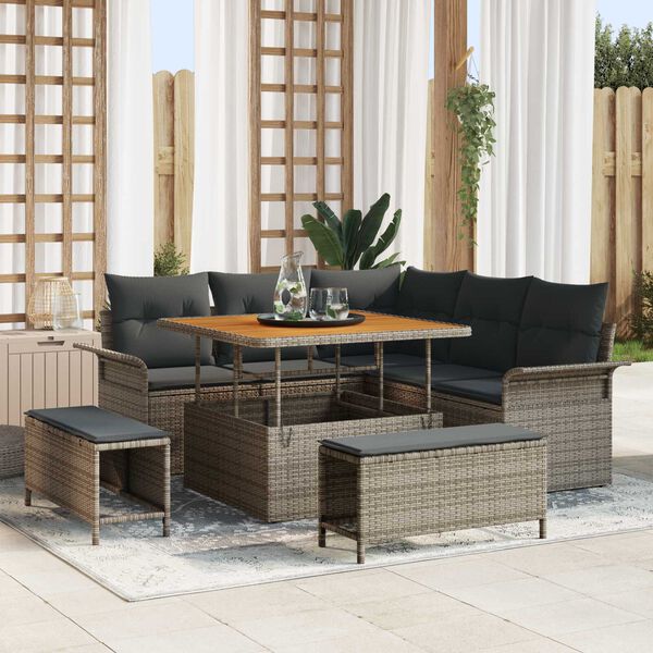 vidaXL Conjunto de sof&aacute;s de jard&iacute;n 8 pcs Gris rat&aacute;n sint&eacute;tico