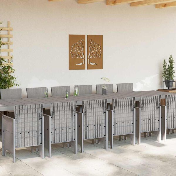 vidaXL Conjunto de comedor de jard&iacute;n con cojines 15 pcs Gris Claro PP