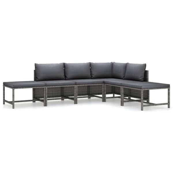 vidaXL Set de muebles de jard&iacute;n 6 pzas y cojines rat&aacute;n sint&eacute;tico gris