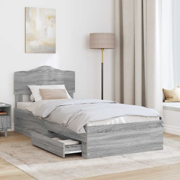 vidaXL Estructura de cama Gris Sonoma 90 x 190 cm Madera de ingenier&iacute;a