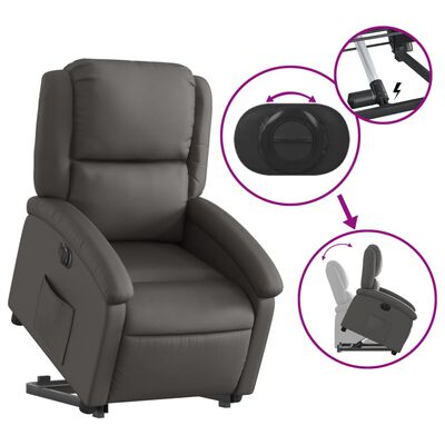 vidaXL Sillón reclinable eléctrico elevable cuero auténtico gris