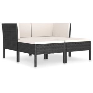vidaXL Set de muebles de jard&iacute;n 4 pzas y cojines rat&aacute;n sint&eacute;tico negro